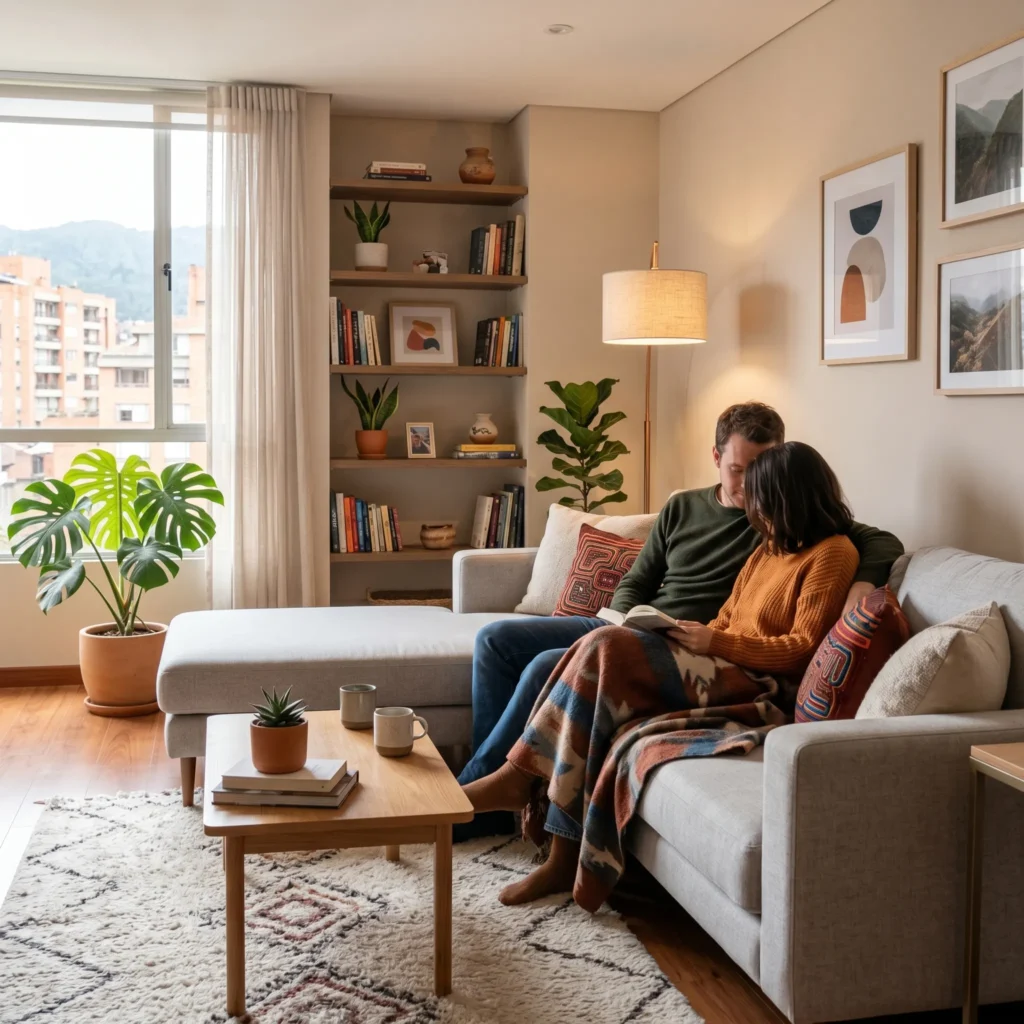 Sala moderna de apartamento amoblado en Cali Colombia